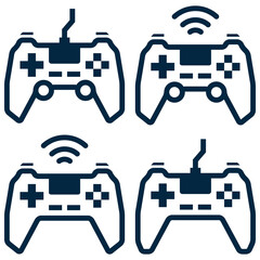 Game pads wireless and wired for control computer and console video games simple line icons set isolated on white background. Modern game pads or game controller icons. Pixel Perfect