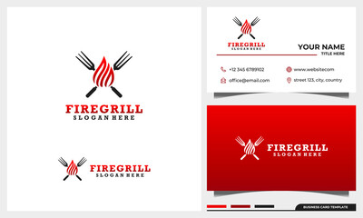grill barbeque logo design with business card template