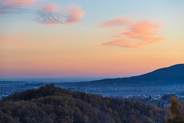 The Trevigiani Hills in Italy at sunset