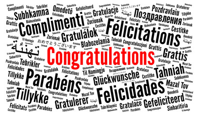 Congratulations in different languages word cloud 