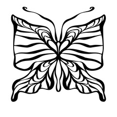 Abstract black and white isolated vector illustration design of butterfly with calligraphic lines