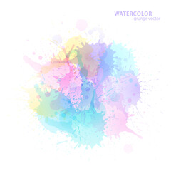 Watercolor effect vector stains. Grunge splatter. Paint pastel stains. Ink spots. Colorful splatter. Watercolor drops. Grunge colorful paint overlay.