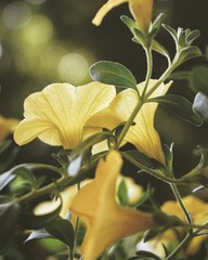 photo of artistic yellow petunia in the garden