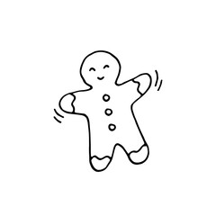 Gingerbread Man. Christmas cookies. Vector hand-drawn doodle illustration. Black and white outline