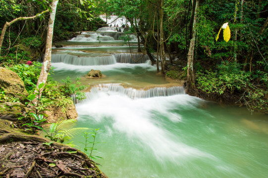 Huay Mae Kamin waterfall in deep rain forest jungle ( Srinakharin Dam National parkl in Kanchanaburi, Thailand)