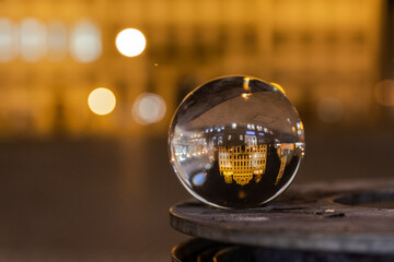 empty town hall square in Augsburg during the pre-Christmas period in a lensball