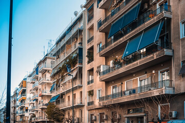 Fototapeta na wymiar ATHENS, GREECE - February 29, 2022: Street view of city center Athens, Greece