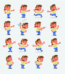 Cartoon character white little girl. Set with different postures, attitudes and poses, doing different activities in isolated vector illustrations