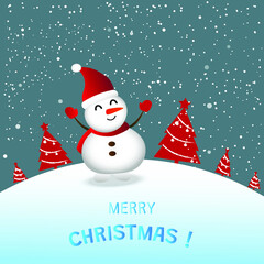 Merry Christmas calligraphy lettering design. Creative typography for holiday greeting. Santa Claus cute. Winter landscape.