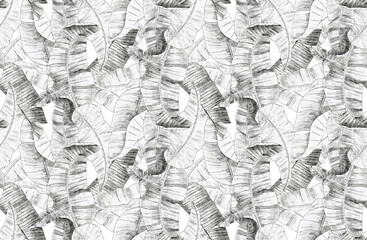 Seamless pattern with banana leaves. Hand drawing in a tropical style. Suitable for paper, fabric design