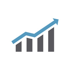 Growth chart vector icon. Bar graph or infographic with arrow symbol.