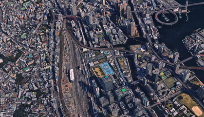 Japan, the coast of the capital Tokyo, infrastructure, residential buildings, bridges and attractions