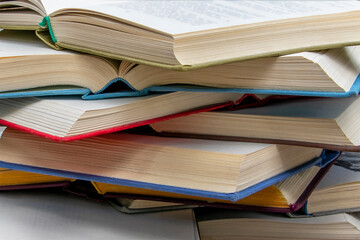 Open books in the library.