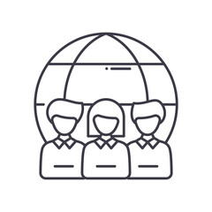 Global team icon, linear isolated illustration, thin line vector, web design sign, outline concept symbol with editable stroke on white background.