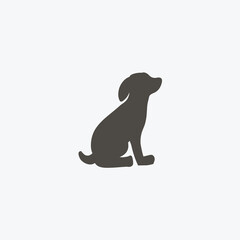 Proud dog sit side view simple and flat icon logo