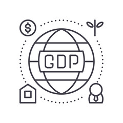Gross domestic product icon, linear isolated illustration, thin line vector, web design sign, outline concept symbol with editable stroke on white background.