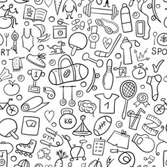 Healthy Lifestyle Background. Sport and activity. Fintess design elements. Seamless Pattern