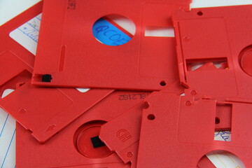 Old red floppy disks destroyed for recycling and security
