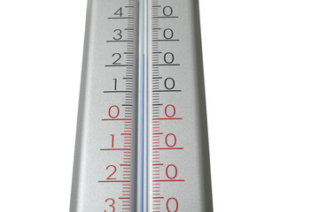 Modern grey weather thermometer on white background, closeup