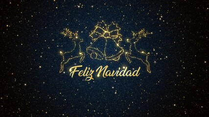 Beautiful Seasonal animated motion graphic of reindeers and bells depicted in glittering particles on a starry background, with the seasonal message �Feliz Navidad� appearing - Powered by Adobe