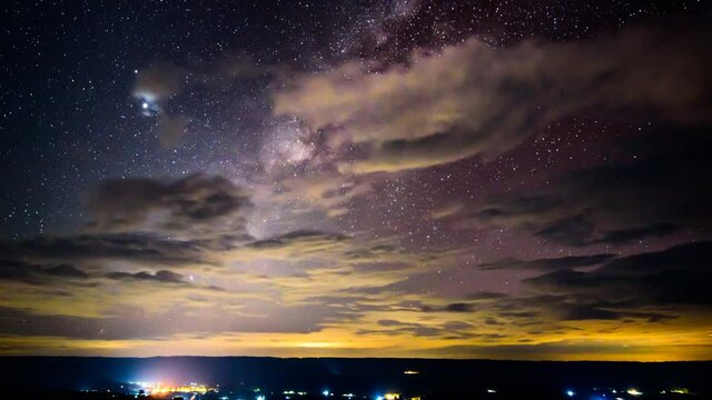 Time lapse of milky way with cloud storm in night time
