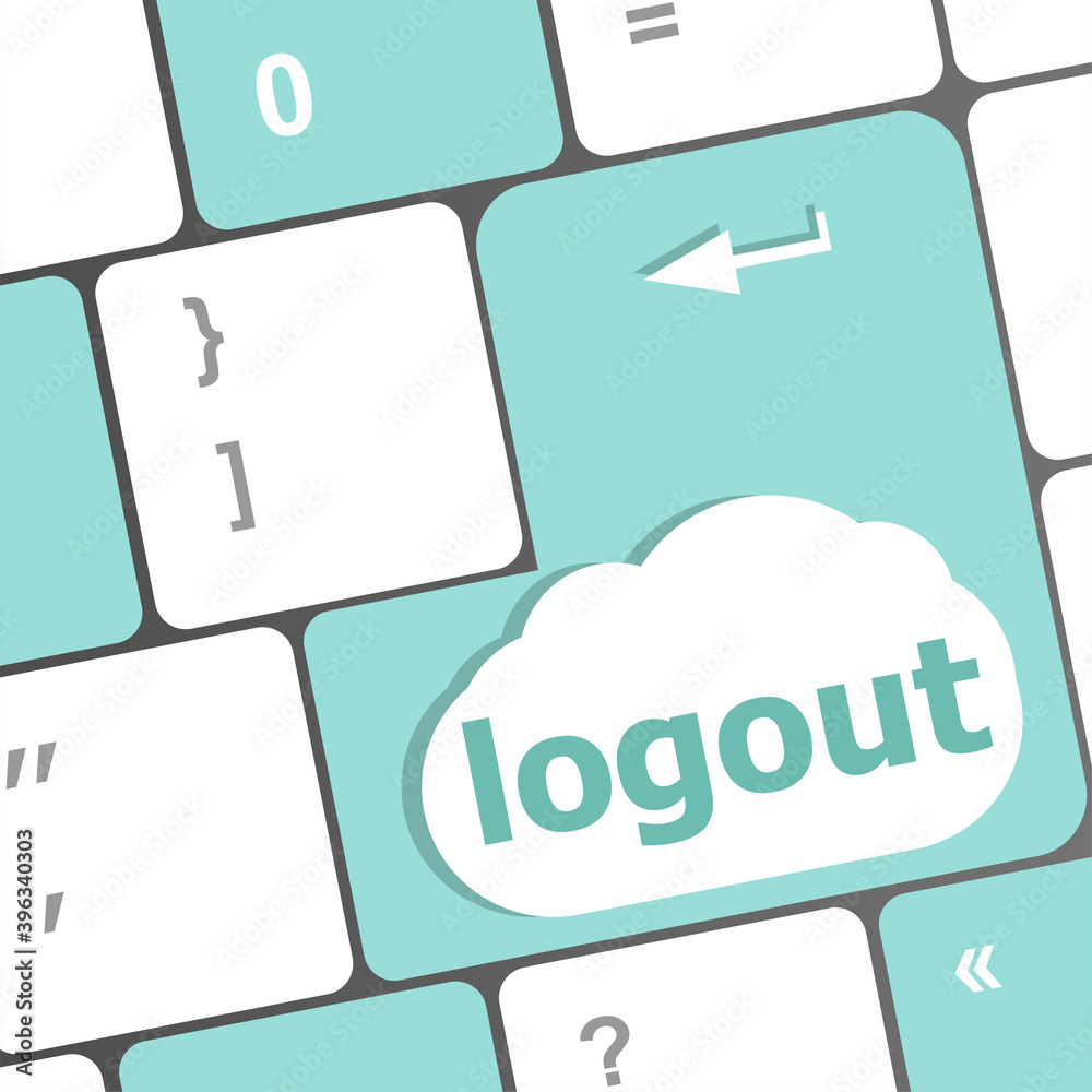 Poster logout word on computer keyboard keys button
