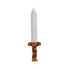 Sword isolated on white background. Cartoon cute weapon of viking in doodle style.