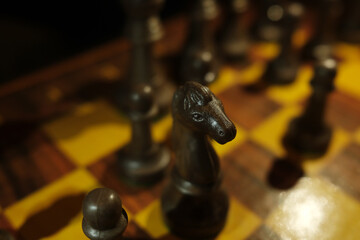 chess board game horse closeup detail photo business strategy concept