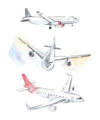 Illustration with airplanes in the sky