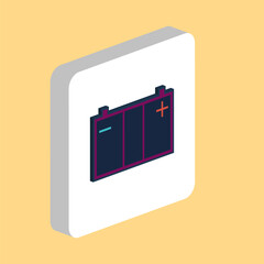 Car battery Simple vector icon. Illustration symbol design template for web mobile UI element. Perfect color isometric pictogram on 3d white square. Car battery icons for business project.