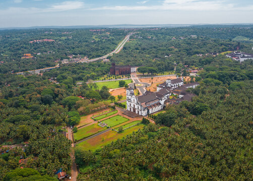 Aerial view of the S&eacute; Catedral de Santa Catarina, old Goa, India.