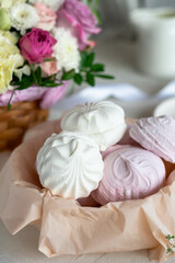 Homemade colored marshmallow in a basket