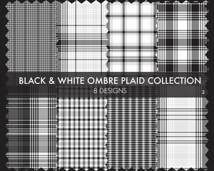 Black and White Ombre Plaid textured Seamless Pattern Collection