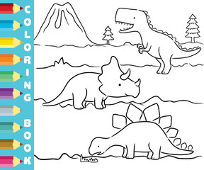 coloring page or book with dinosaurs cartoon © Bhonard21