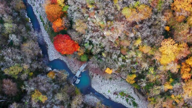 Khosta river in Russia. Aerial view of the river of Khosta in Caucasus Mountains in Russia