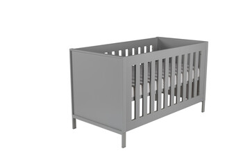Grey isolated wooden nursery baby crib bed 
