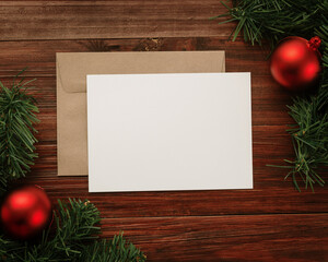 Merry christmas greeting card and envelope mockup template.