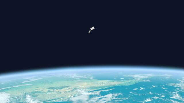 Lonely astronaut floating on Earth orbit, abandonment, mission failure, accident. Space and universe exploration