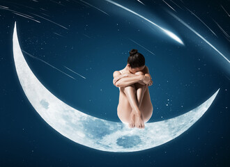 healthy woman sitting on moon