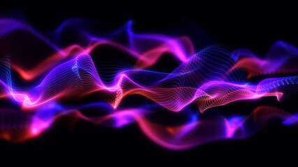 Abstract digital waves background illustration. Glowing line particles with beautiful bokeh effect. Creative 3d design concept