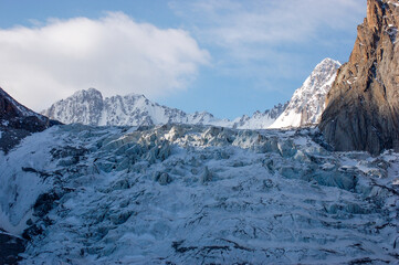 Glacier and mountains of the Kyrgyz Ala-Too, Kyrgyzstan on  a sunny summer day