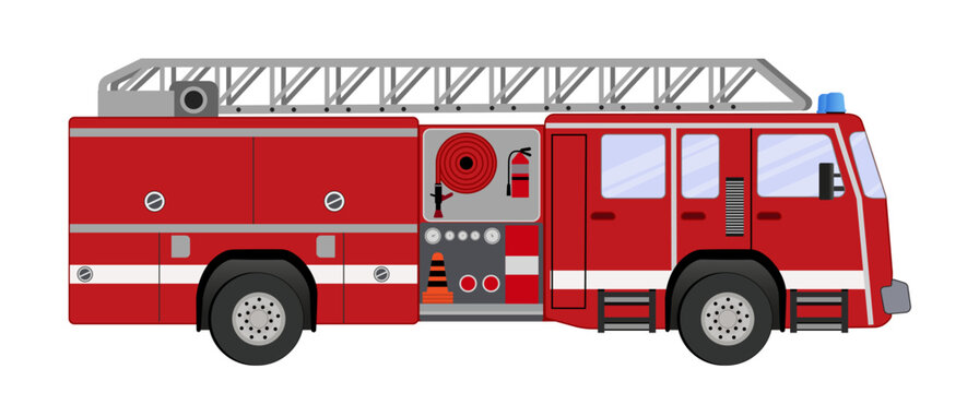 A firefighter car. Firetruck on a white background.