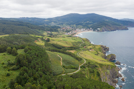 Aerial view of Bakio, Basque County, Spain.