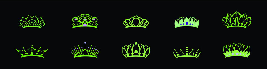set of crown cartoon icon design template with various models. vector illustration isolated on black background