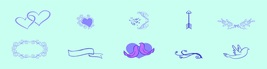 Naklejka premium set of romantic cartoon icon design template with various models. vector illustration isolated on blue background