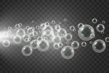 Air soap bubbles on a transparent background .Vector illustration of bulbs.	
