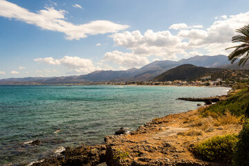 View of the coast and the beach of Stalis