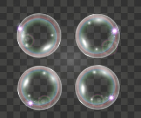 Air soap bubbles on a transparent background .Vector illustration of bulbs.	
