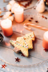 Christmas cookies, holidays celebration, warm bakery background, gingerbread 