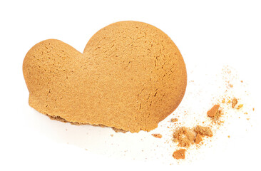 Piece of Gingerbread cookie isolated on white background.  Honye and ginger cookie close up. .